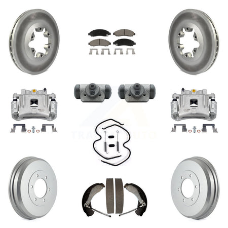 Front Rear Brake Caliper Coated Rotor Drum Ceramic Pad Shoes Cylinder Kit (11Pc) For GMC KCG-100352C