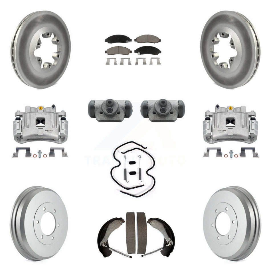 Front Rear Brake Caliper Coated Rotor Drum Ceramic Pad Shoes Cylinder Kit (11Pc) For GMC KCG-100352C