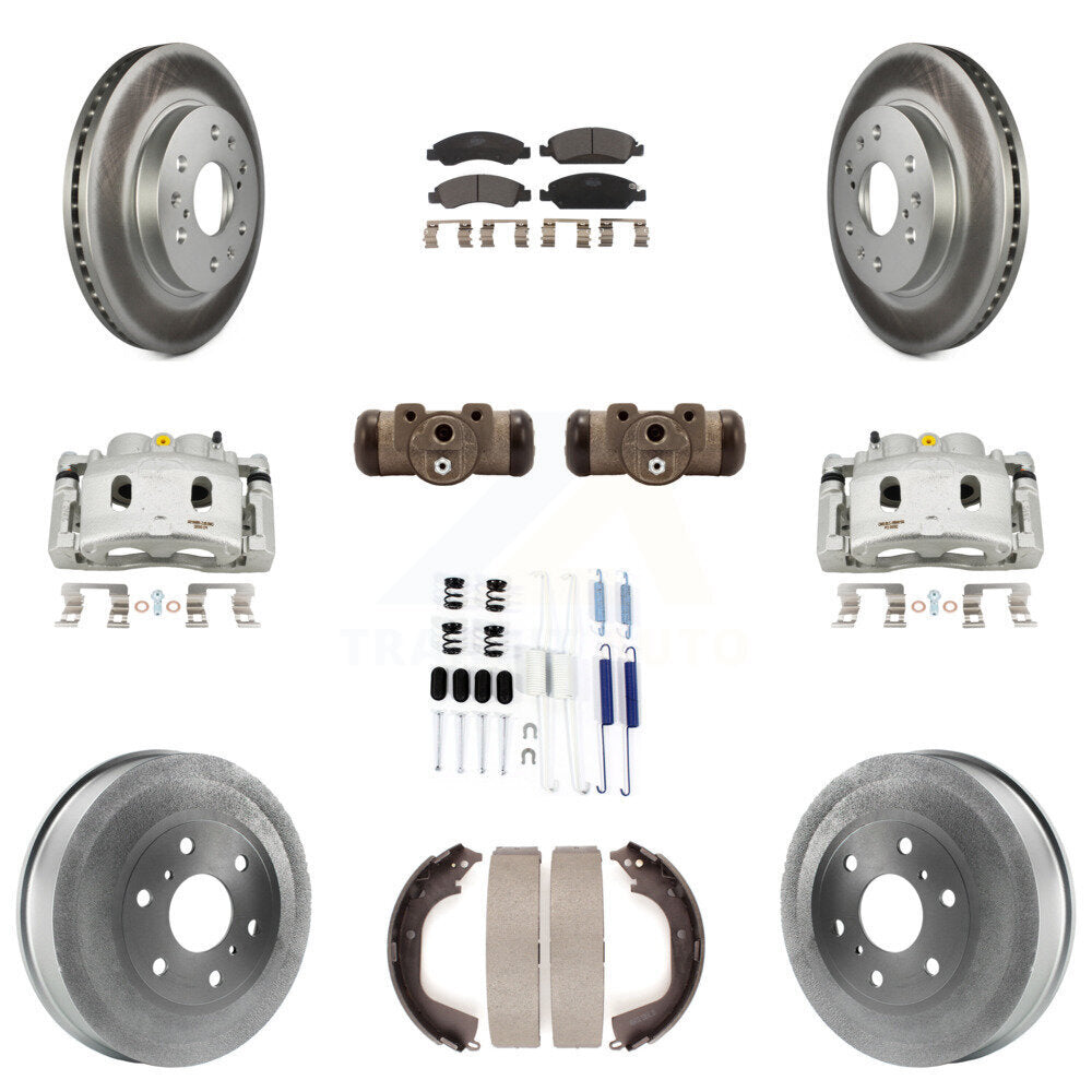 Front Rear Brake Caliper Coated Rotor Drum Ceramic Pad Shoes Cylinder Kit (11Pc) For GMC KCG-100352T
