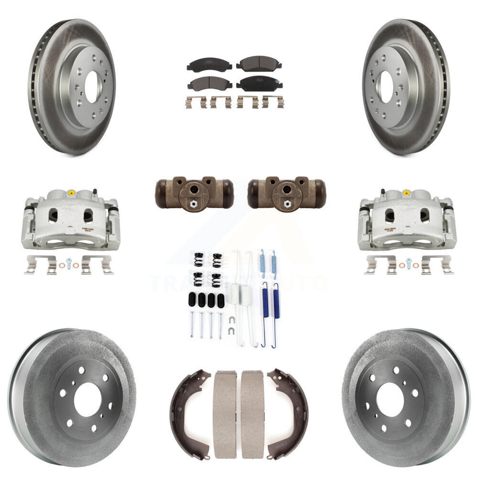 Front Rear Brake Caliper Coated Rotor Drum Ceramic Pad Shoes Cylinder Kit (11Pc) For GMC KCG-100352T