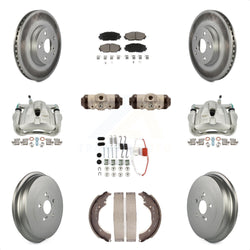 Front Rear Disc Brake Caliper Coated Rotors Drums Ceramic Pads Shoes Wheel Cylinders And Hardware Kit (11Pc) For 2009-2013 Toyota Corolla KCG-100353C
