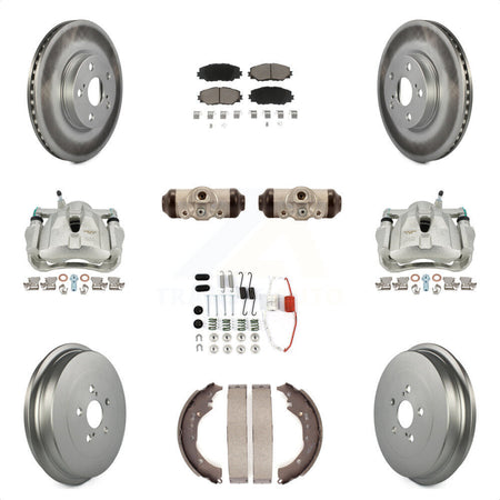 Front Rear Disc Brake Caliper Coated Rotors Drums Ceramic Pads Shoes Wheel Cylinders And Hardware Kit (11Pc) For 2009-2013 Toyota Corolla KCG-100353C by Transit Auto