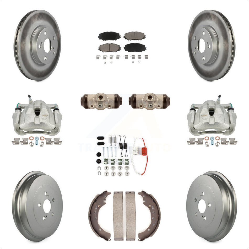 Front Rear Disc Brake Caliper Coated Rotors Drums Ceramic Pads Shoes Wheel Cylinders And Hardware Kit (11Pc) For 2009-2013 Toyota Corolla KCG-100353C by Transit Auto