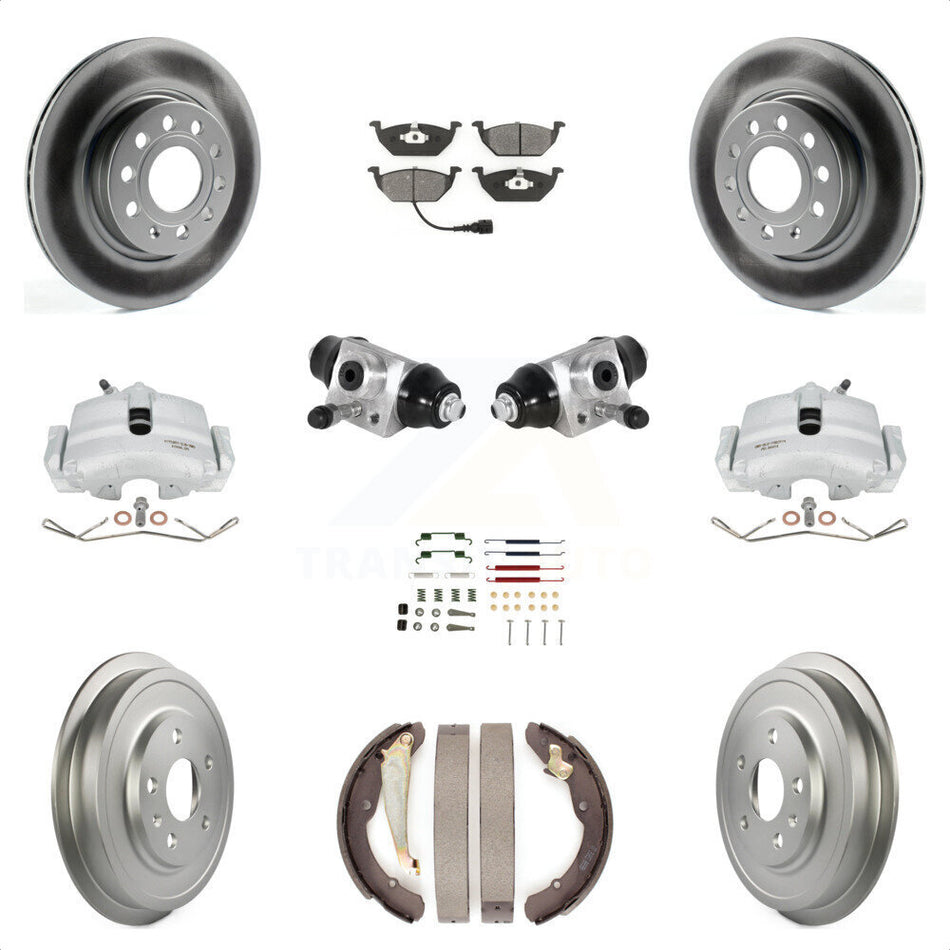 Front Rear Brake Caliper Coated Rotor Drum Semi-Metallic Pad Shoes Cylinder Hardware Kit (11Pc) For Volkswagen Jetta 2.5L with rear brakes With 280mm Diameter KCG-100353S by Transit Auto