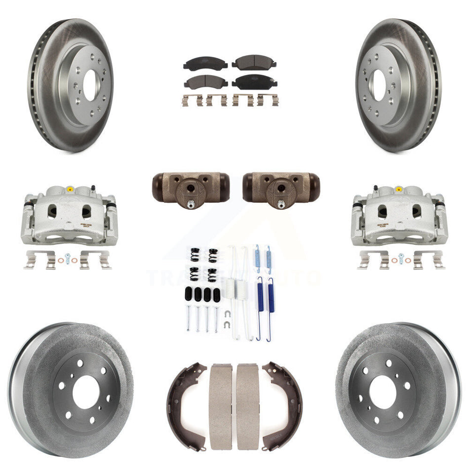 Front Rear Brake Caliper Coated Rotor Drum Ceramic Pad Shoes Cylinder Kit (11Pc) For GMC KCG-100353T