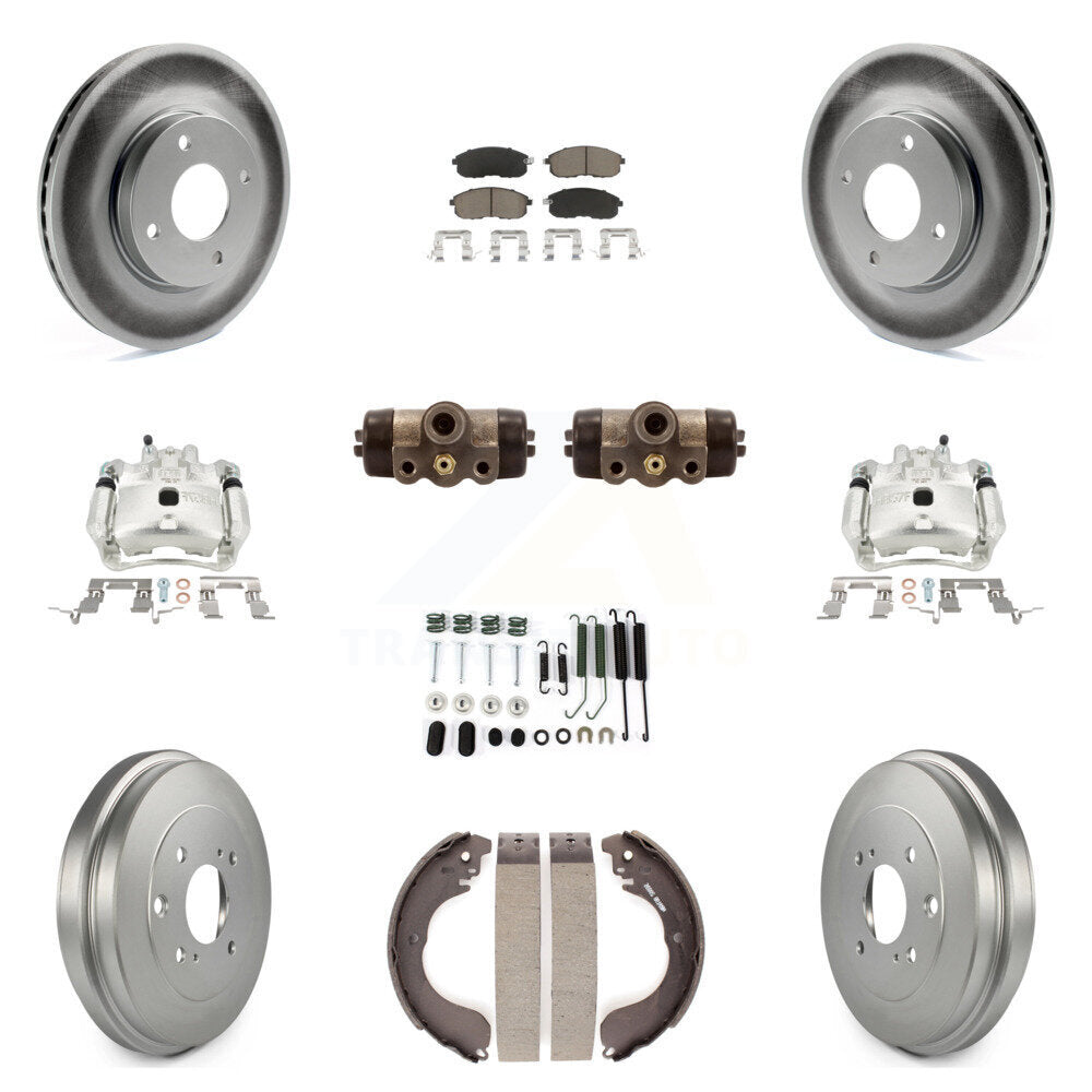 Front Rear Brake Caliper Coat Rotor Drum Ceramic Pad Shoe Cylinder Kit (11Pc) For Nissan KCG-100355C