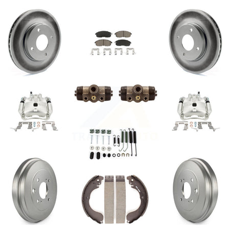 Front Rear Brake Caliper Coat Rotor Drum Ceramic Pad Shoe Cylinder Kit (11Pc) For Nissan KCG-100355C