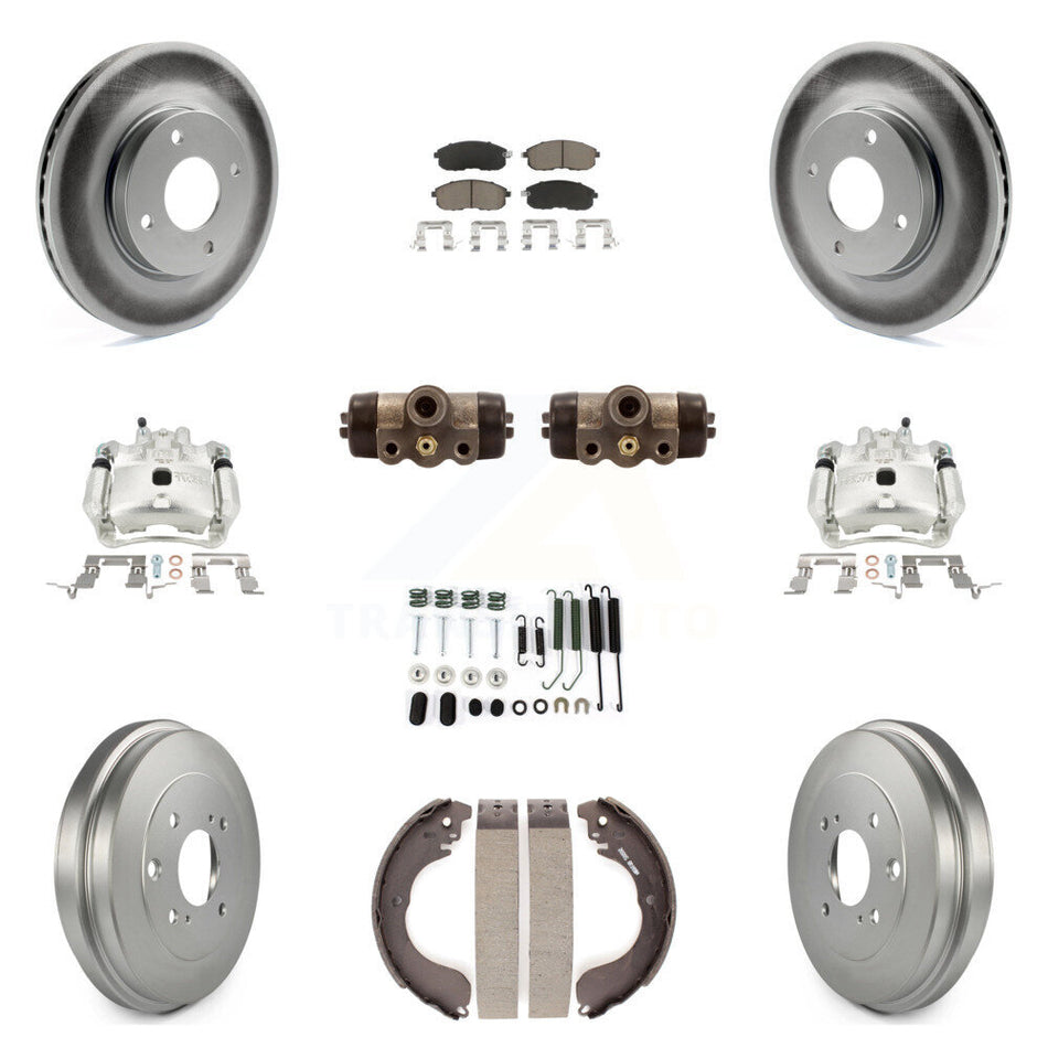 Front Rear Brake Caliper Coat Rotor Drum Ceramic Pad Shoe Cylinder Kit (11Pc) For Nissan KCG-100355C