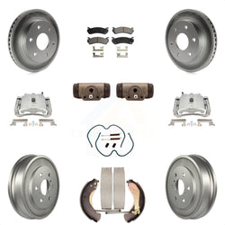 Front Rear Disc Brake Caliper Coated Rotor Drum Semi-Metallic Pad Shoes Wheel Cylinder And Hardware Kit (11Pc) For Chevrolet Silverado 1500 GMC Sierra Classic With 7000 Lb GVW KCG-100356P