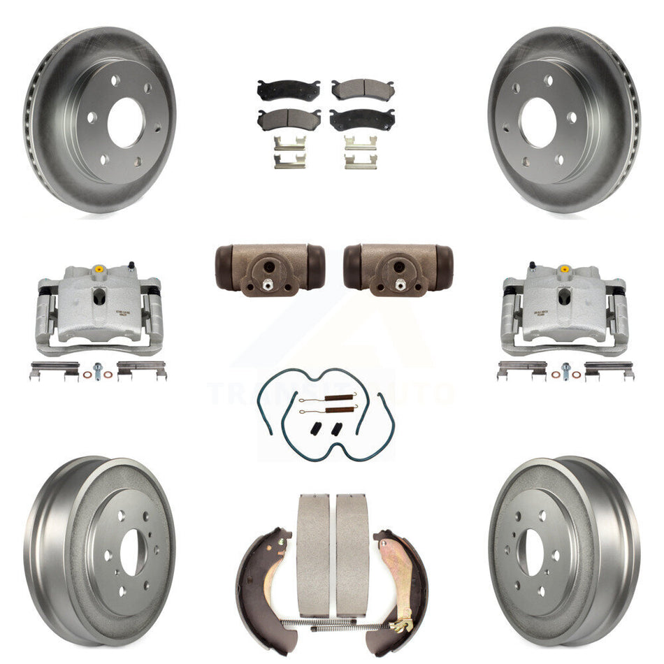 Front Rear Disc Brake Caliper Coated Rotor Drum Semi-Metallic Pad Shoes Wheel Cylinder And Hardware Kit (11Pc) For Chevrolet Silverado 1500 GMC Sierra Classic With 7000 Lb GVW KCG-100356P