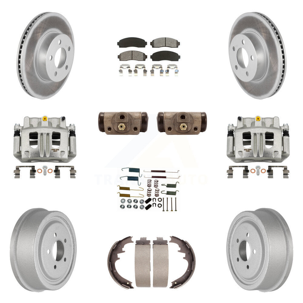 Front Rear Brake Caliper Coat Rotor Drum Semi-Metallic Pad Shoes Cylinder Kit (11Pc) For KCG-100357S