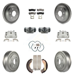 Front Rear Disc Brake Caliper Coated Rotor Drum Semi-Metallic Pad Shoes Wheel Cylinder And Hardware Kit (11Pc) For Chevrolet Silverado 1500 GMC Sierra Classic With 6400 Lb GVW KCG-100358P