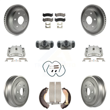 Front Rear Disc Brake Caliper Coated Rotor Drum Semi-Metallic Pad Shoes Wheel Cylinder And Hardware Kit (11Pc) For Chevrolet Silverado 1500 GMC Sierra Classic With 6400 Lb GVW KCG-100358P by Transit Auto