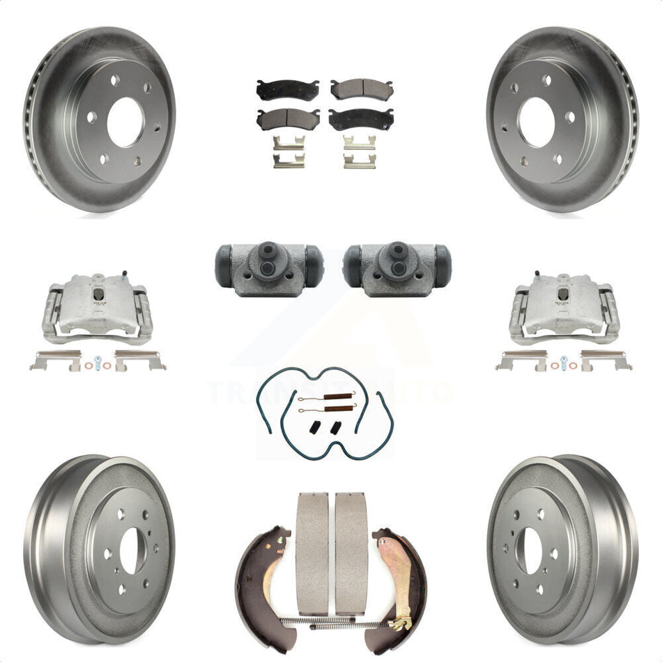 Front Rear Disc Brake Caliper Coated Rotor Drum Semi-Metallic Pad Shoes Wheel Cylinder And Hardware Kit (11Pc) For Chevrolet Silverado 1500 GMC Sierra Classic With 6400 Lb GVW KCG-100358P by Transit Auto