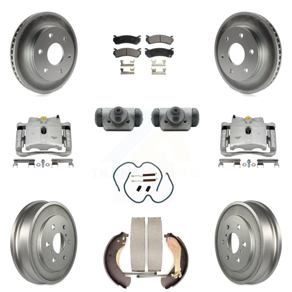 Front Rear Disc Brake Caliper Coated Rotor Drum Semi-Metallic Pad Shoes Wheel Cylinder And Hardware Kit (11Pc) For Chevrolet Silverado 1500 GMC Sierra Classic With 6400 Lb GVW KCG-100358P
