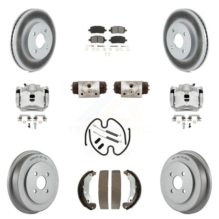 Front Rear Brake Caliper Coat Rotor Drum Semi-Metallic Pad Shoes Cylinder Kit (11Pc) For KCG-100358S