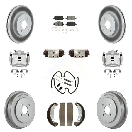 Front Rear Brake Caliper Coat Rotor Drum Semi-Metallic Pad Shoes Cylinder Kit (11Pc) For KCG-100359S