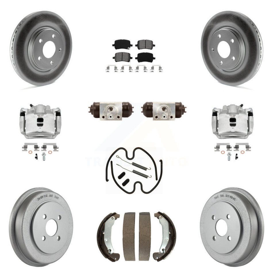 Front Rear Brake Caliper Coat Rotor Drum Semi-Metallic Pad Shoes Cylinder Kit (11Pc) For KCG-100360S