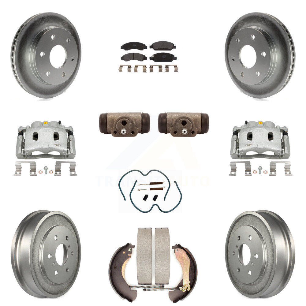 Front Rear Brake Caliper Coat Rotor Drum Semi-Metallic Pad Shoes Cylinder Kit (11Pc) For KCG-100361P