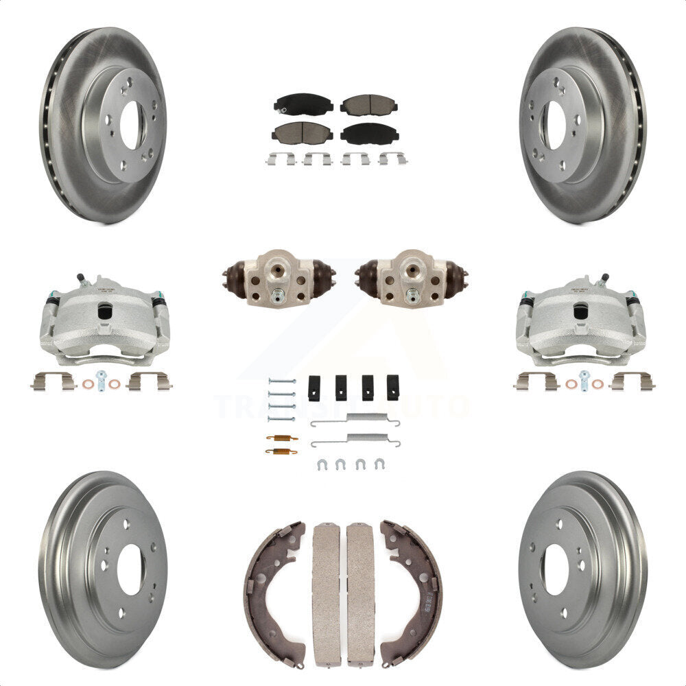 Front Rear Disc Brake Caliper Coated Rotors Drums Ceramic Pads Shoes Wheel Cylinders And Hardware Kit (11Pc) For Honda Civic KCG-100362C by Transit Auto