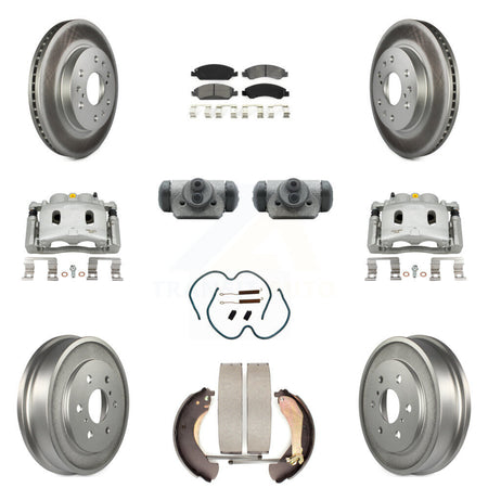 Front Rear Brake Caliper Coat Rotor Drum Semi-Metallic Pad Shoes Cylinder Kit (11Pc) For KCG-100362S