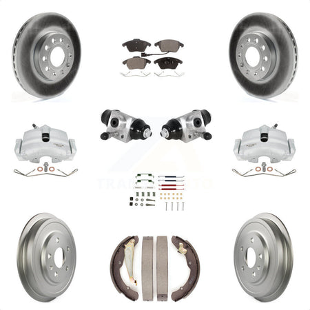 Front Rear Brake Caliper Coated Rotor Drum Ceramic Pad Shoes Cylinder Hardware Kit (11Pc) For 11-12 Volkswagen Jetta 2.5L with rear brakes With 288mm Diameter KCG-100362T by Transit Auto