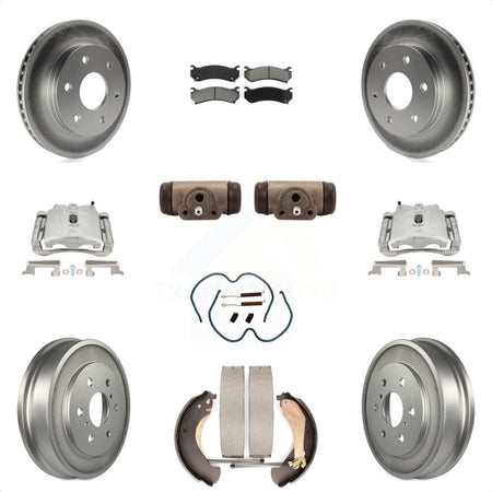 Front Rear Disc Brake Caliper Coated Rotor Drum Semi-Metallic Pad Shoes Wheel Cylinder And Hardware Kit (11Pc) For Chevrolet Silverado 1500 GMC Sierra Classic With 7000 Lb GVW KCG-100363S by Transit Auto