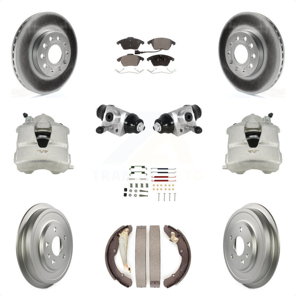 Front Rear Disc Brake Caliper Coated Rotors Drums Ceramic Pads Shoes Wheel Cylinders And Hardware Kit (11Pc) For Volkswagen Jetta With 288mm Diameter Rotor KCG-100363T by Transit Auto