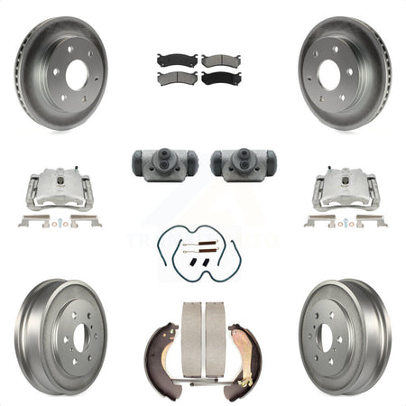 Front Rear Disc Brake Caliper Coated Rotor Drum Semi-Metallic Pad Shoes Wheel Cylinder And Hardware Kit (11Pc) For Chevrolet Silverado 1500 GMC Sierra Classic With 6400 Lb GVW KCG-100364S by Transit Auto