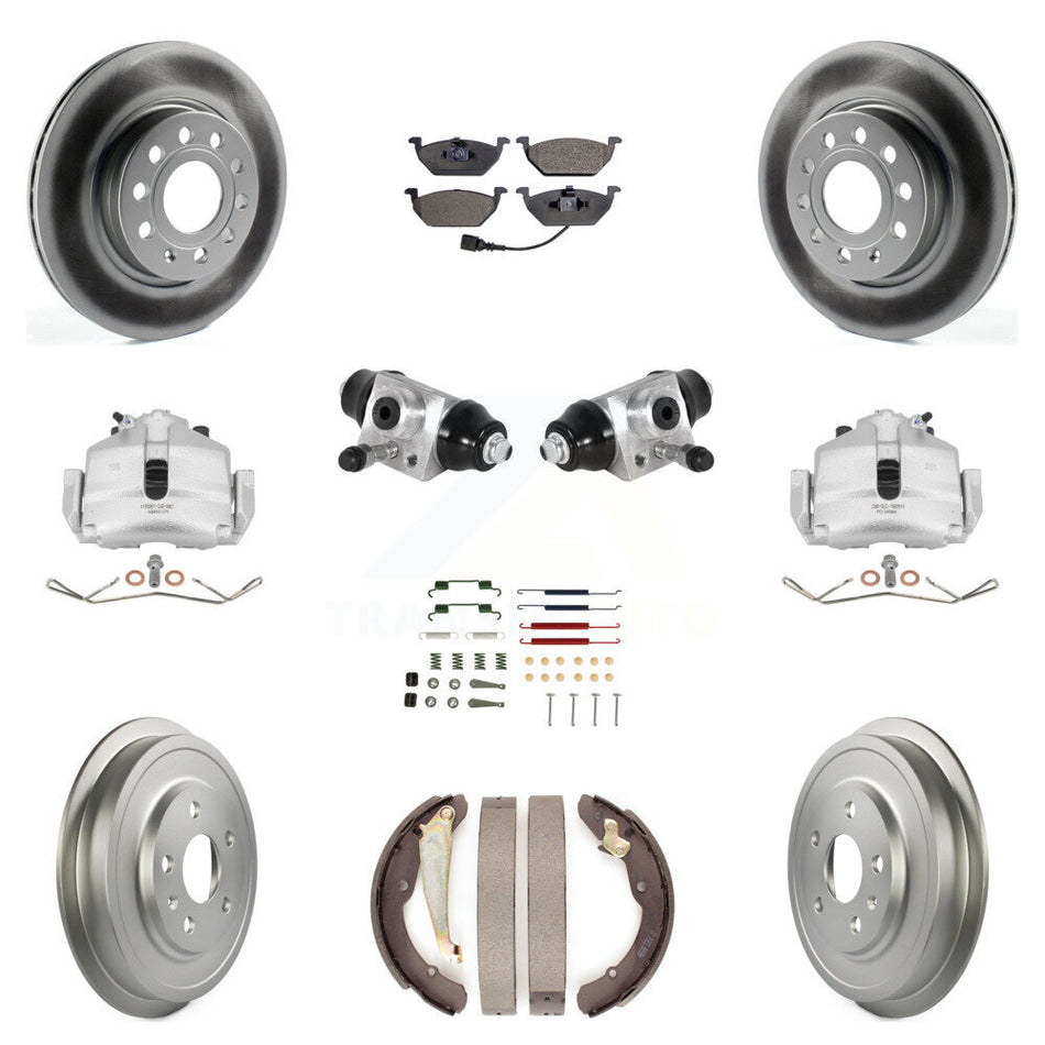 Front Rear Brake Caliper Coated Rotor Drum Ceramic Pad Shoes Cylinder Hardware Kit (11Pc) For 11-12 Volkswagen Jetta 2.5L with rear brakes With 280mm Diameter KCG-100364T