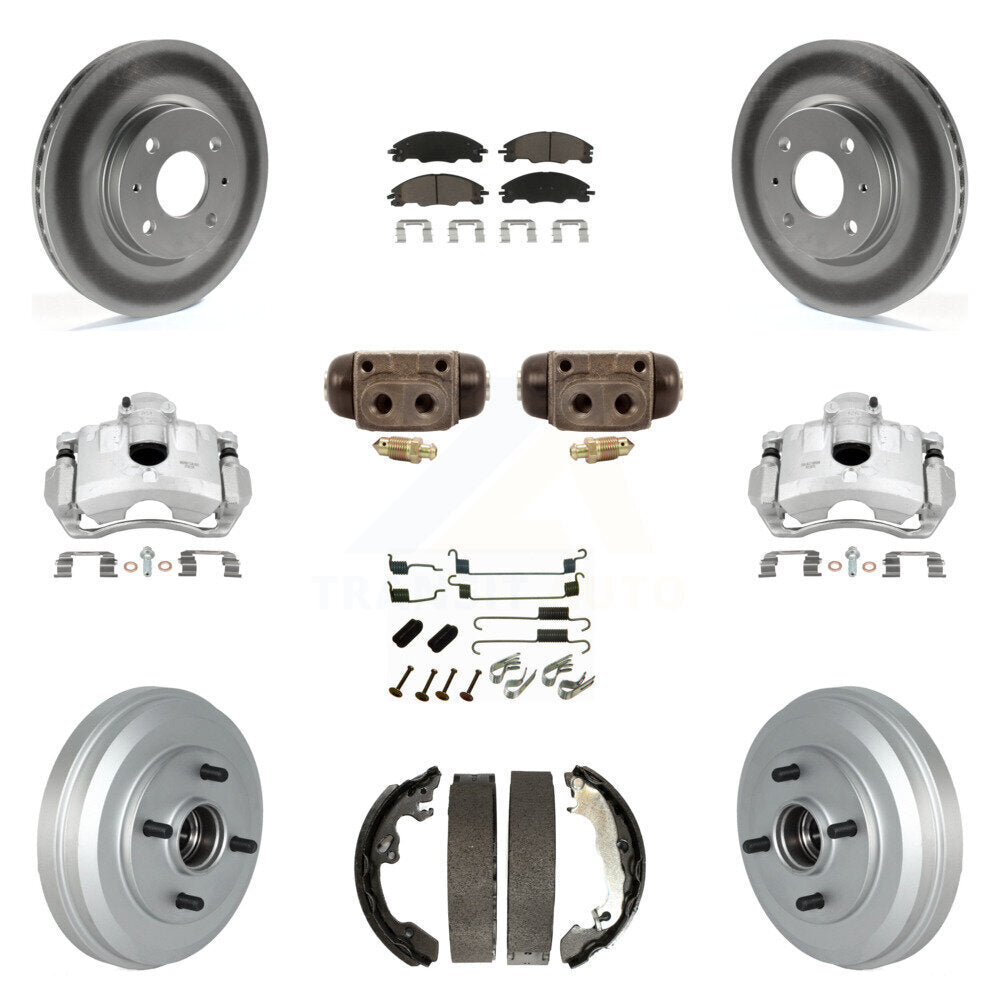 Front Rear Disc Brake Caliper Coated Rotor Drum Ceramic Pad Shoe Cylinder Kit (11Pc) For KCG-100365C