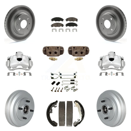Front Rear Disc Brake Caliper Coated Rotor Drum Ceramic Pad Shoe Cylinder Kit (11Pc) For KCG-100365C