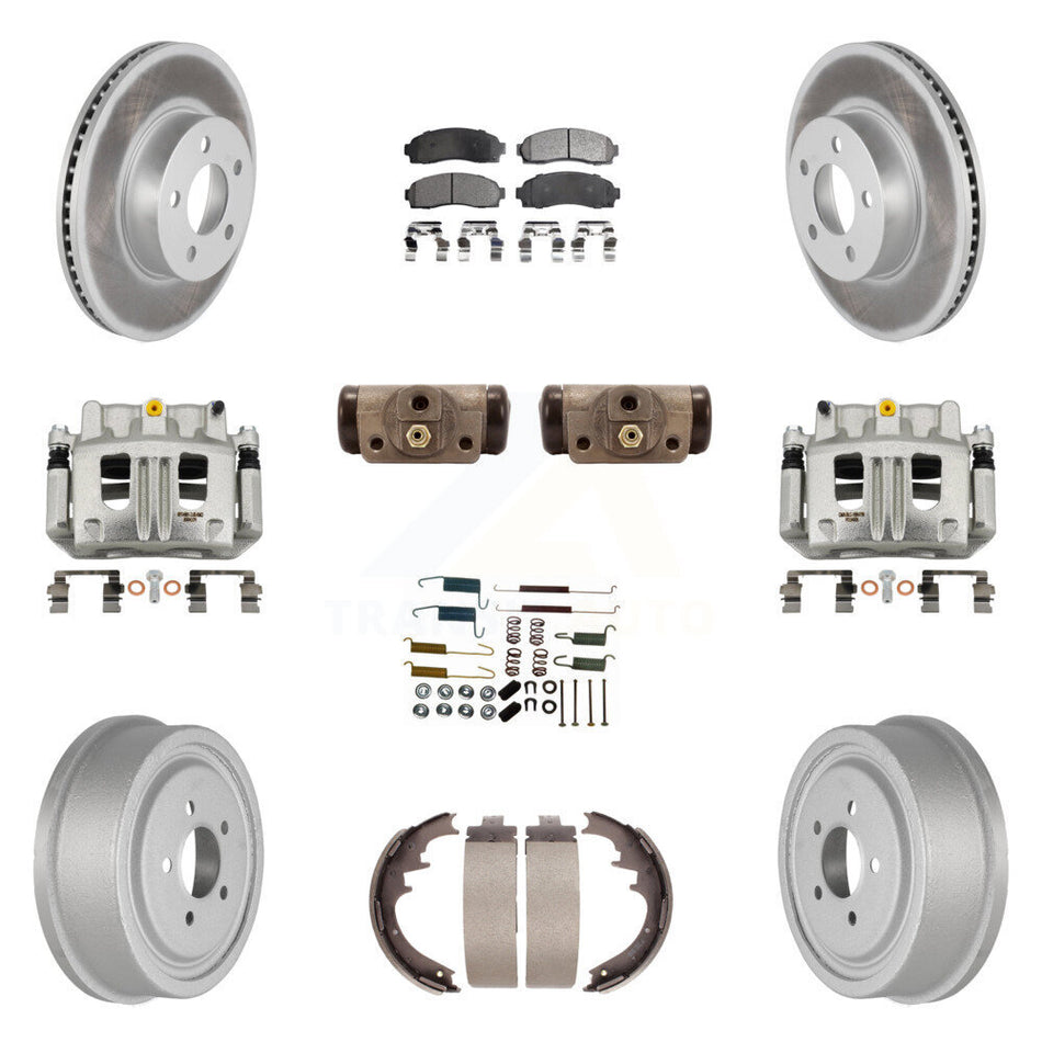 Front Rear Brake Caliper Coat Rotor Drum Semi-Metallic Pad Shoes Cylinder Kit (11Pc) For KCG-100365P