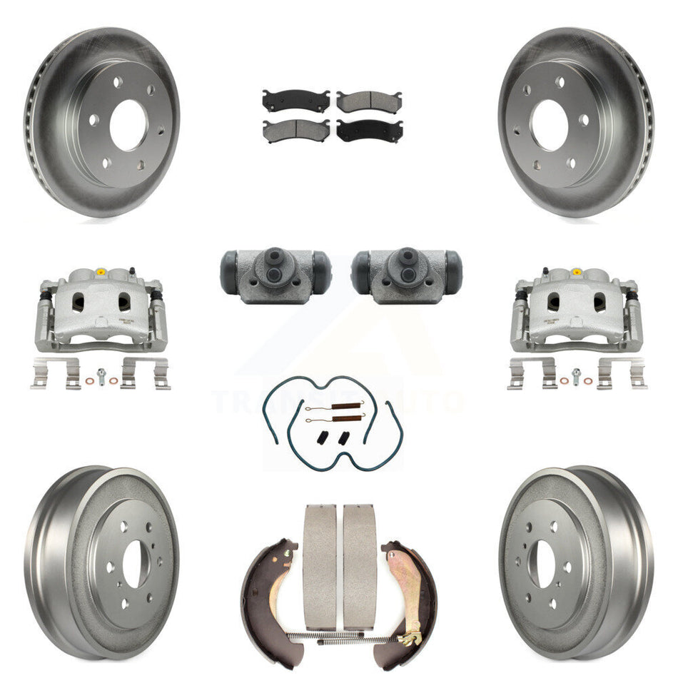 Front Rear Brake Caliper Coat Rotor Drum Semi-Metallic Pad Shoes Cylinder Kit (11Pc) For KCG-100366S