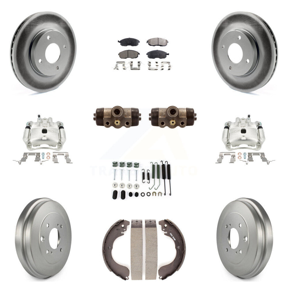 Front Rear Brake Caliper Coat Rotor Drum Ceramic Pad Shoe Cylinder Kit (11Pc) For Nissan KCG-100366T