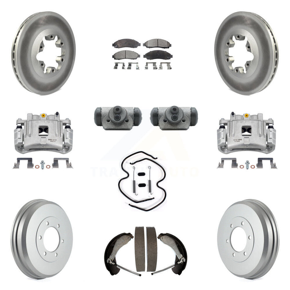 Front Rear Brake Caliper Coat Rotor Drum Semi-Metallic Pad Shoes Cylinder Kit (11Pc) For KCG-100367P