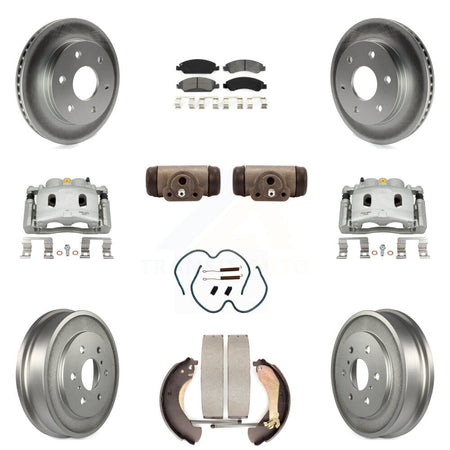 Front Rear Brake Caliper Coat Rotor Drum Semi-Metallic Pad Shoes Cylinder Kit (11Pc) For KCG-100367S