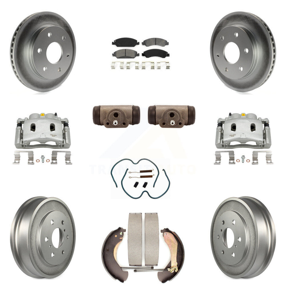 Front Rear Brake Caliper Coat Rotor Drum Semi-Metallic Pad Shoes Cylinder Kit (11Pc) For KCG-100367S
