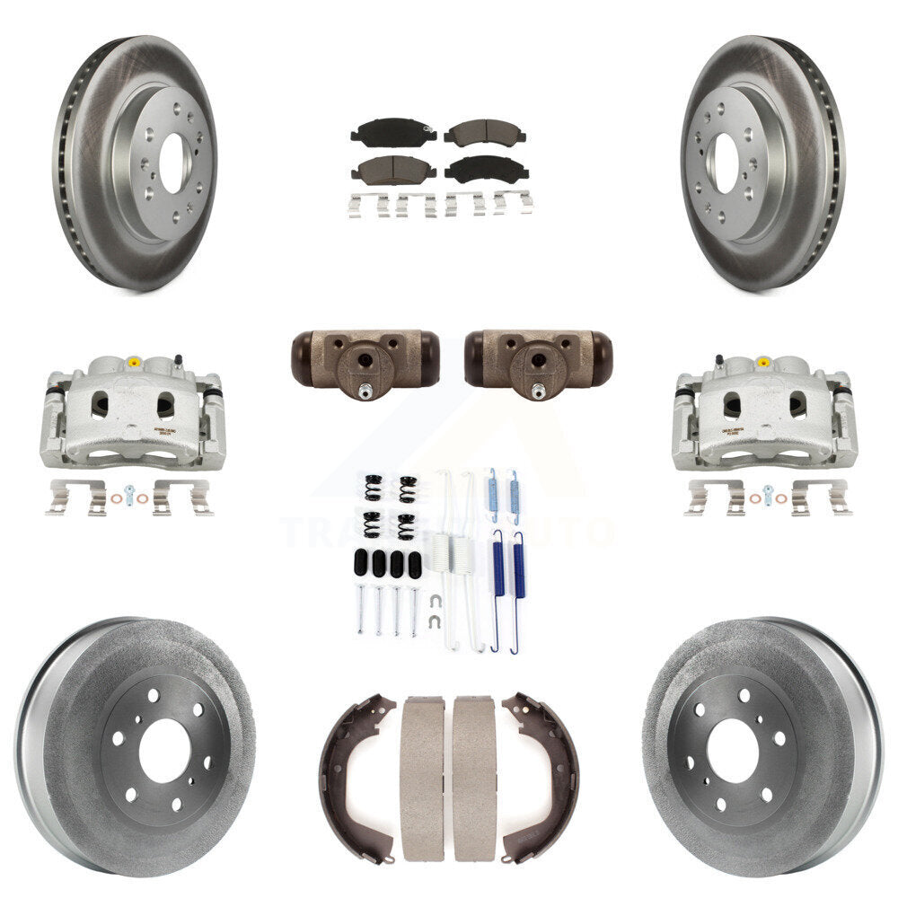 Front Rear Brake Caliper Coated Rotor Drum Ceramic Pad Shoes Cylinder Kit (11Pc) For GMC KCG-100368C