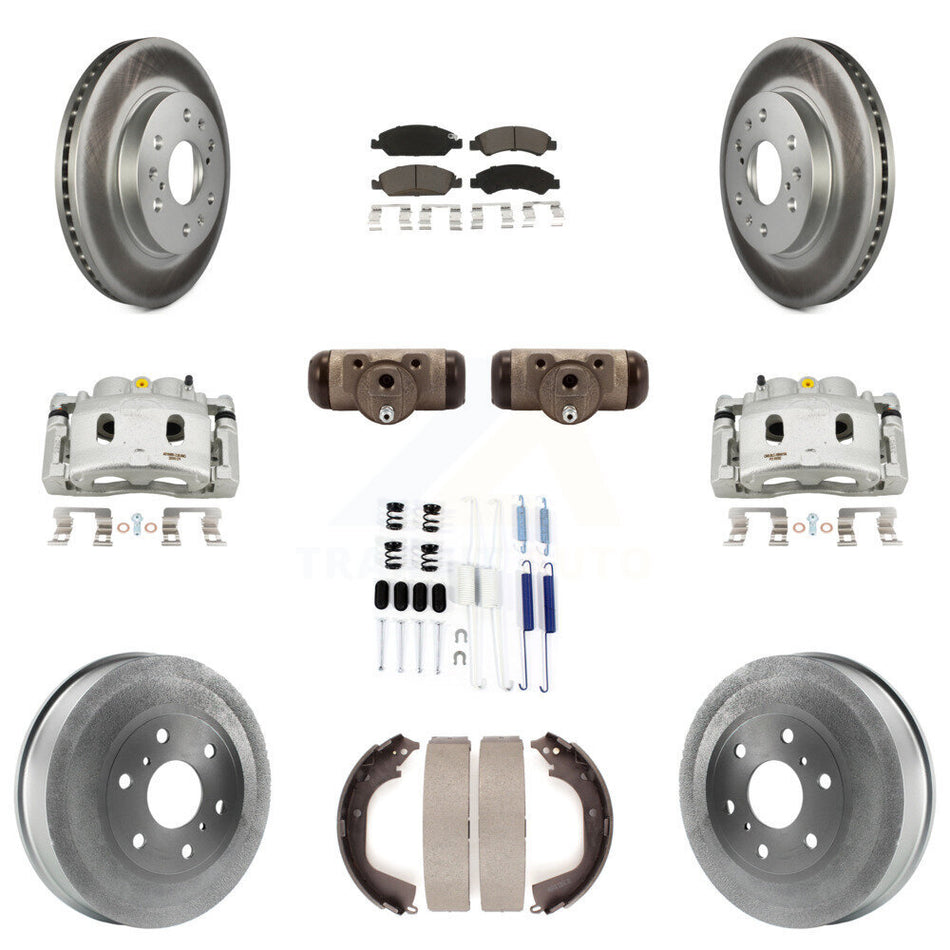 Front Rear Brake Caliper Coated Rotor Drum Ceramic Pad Shoes Cylinder Kit (11Pc) For GMC KCG-100368C
