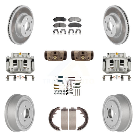 Front Rear Brake Caliper Coated Rotor Drum Ceramic Pad Shoe Cylinder Kit (11Pc) For Ford KCG-100368T