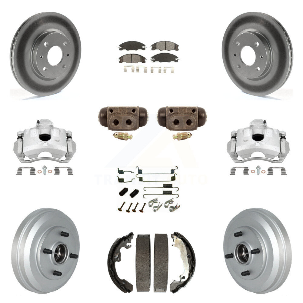 Front Rear Brake Caliper Coat Rotor Drum Semi-Metallic Pad Shoes Cylinder Kit (11Pc) For KCG-100369S