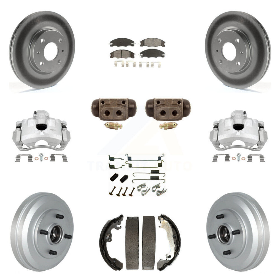Front Rear Brake Caliper Coat Rotor Drum Semi-Metallic Pad Shoes Cylinder Kit (11Pc) For KCG-100369S