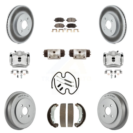 Front Rear Disc Brake Caliper Coated Rotor Drum Ceramic Pad Shoe Cylinder Kit (11Pc) For KCG-100369T