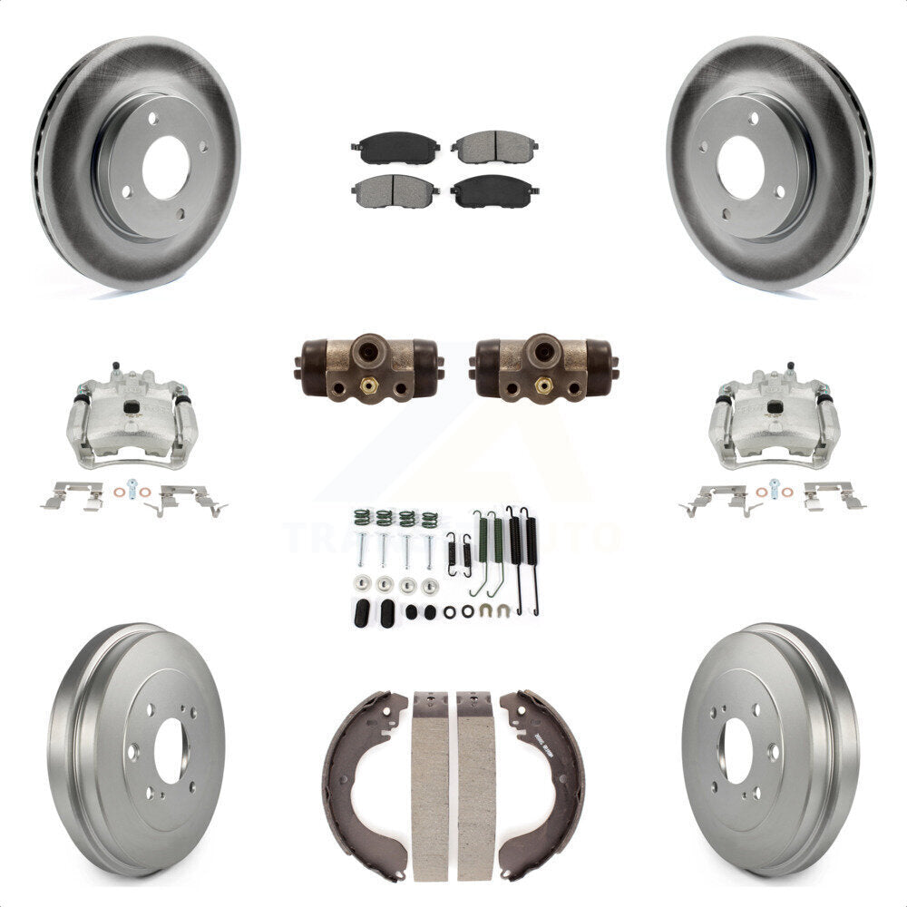 Front Rear Disc Brake Caliper Coated Rotors Drums Semi-Metallic Pads Shoes Wheel Cylinders And Hardware Kit (11Pc) For Nissan Sentra KCG-100370S by Transit Auto