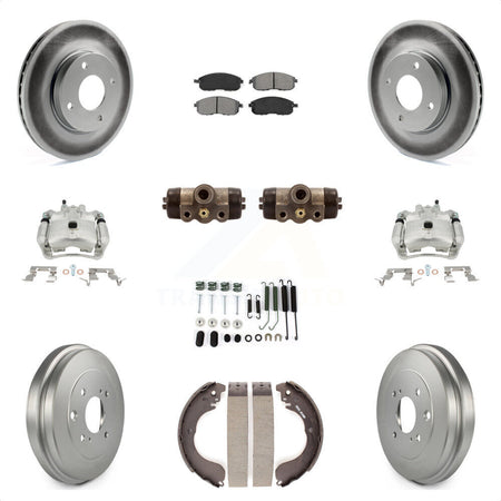 Front Rear Disc Brake Caliper Coated Rotors Drums Semi-Metallic Pads Shoes Wheel Cylinders And Hardware Kit (11Pc) For Nissan Sentra KCG-100370S by Transit Auto