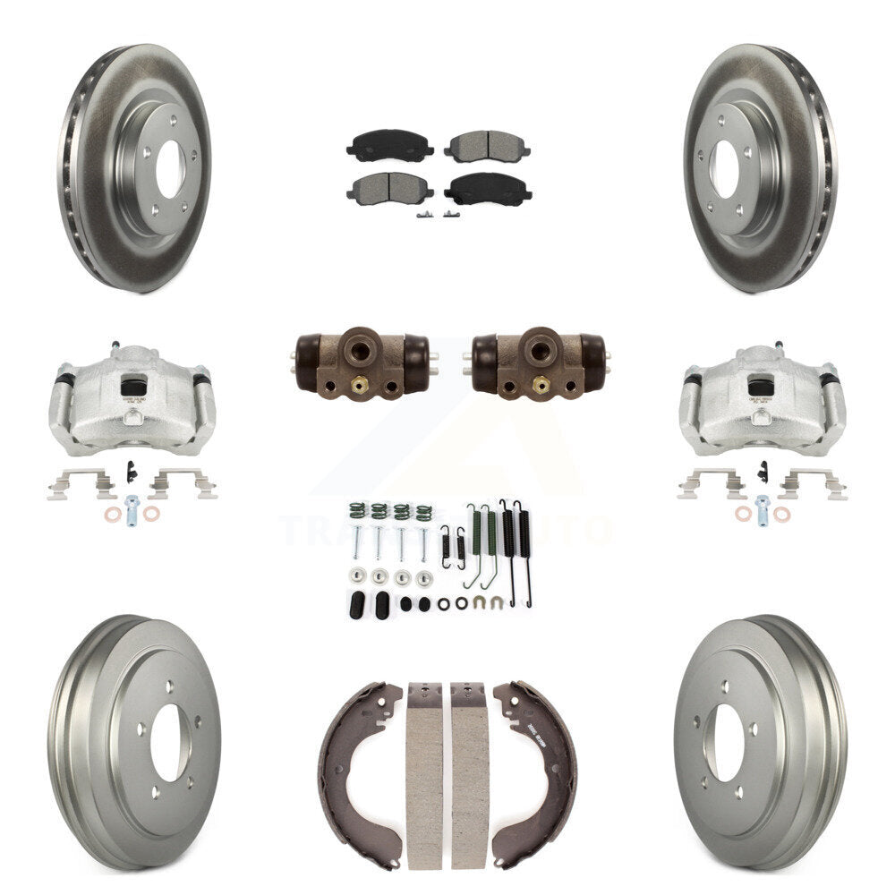 Front Rear Brake Caliper Coat Rotor Drum Semi-Metallic Pad Shoes Cylinder Kit (11Pc) For KCG-100371S