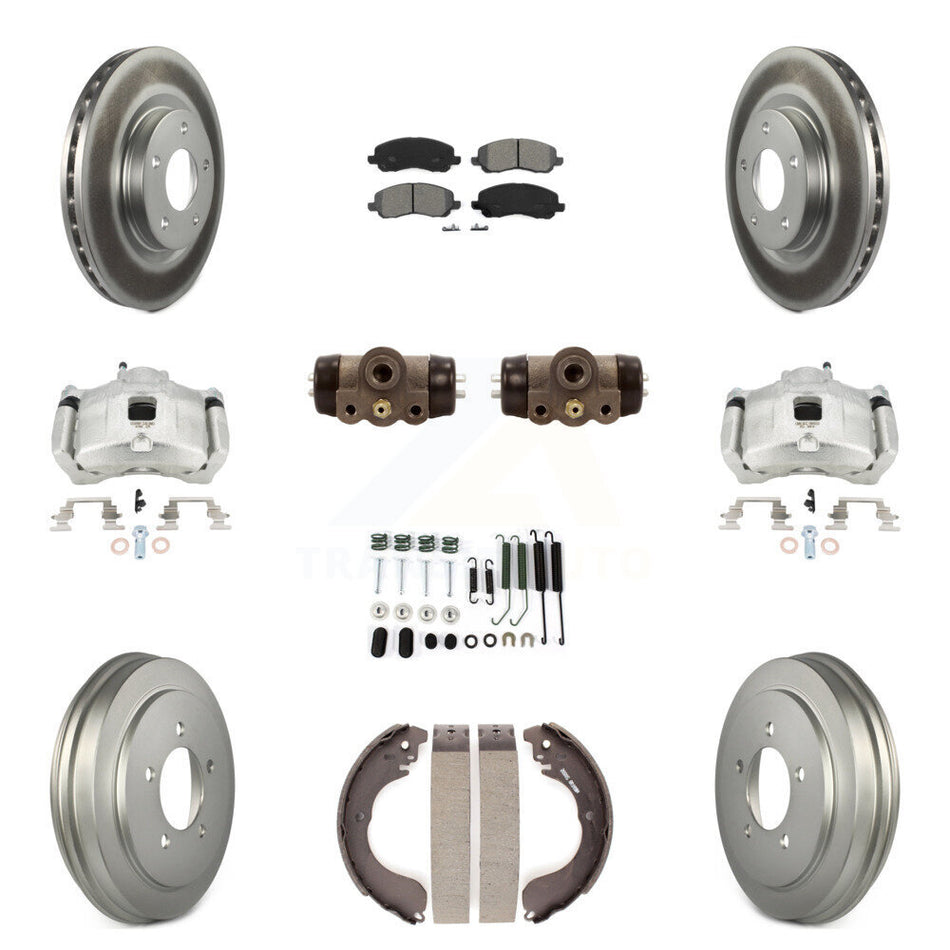 Front Rear Brake Caliper Coat Rotor Drum Semi-Metallic Pad Shoes Cylinder Kit (11Pc) For KCG-100371S