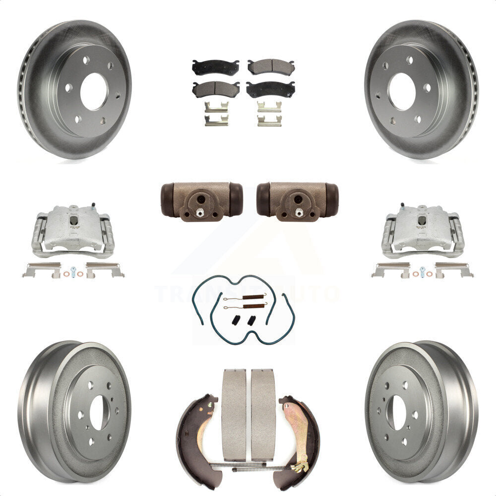 Front Rear Disc Brake Caliper Coated Rotors Drums Ceramic Pads Shoes Wheel Cylinders And Hardware Kit (11Pc) For Chevrolet Silverado 1500 GMC Sierra Classic With 7000 Lb GVW KCG-100372T by Transit Auto