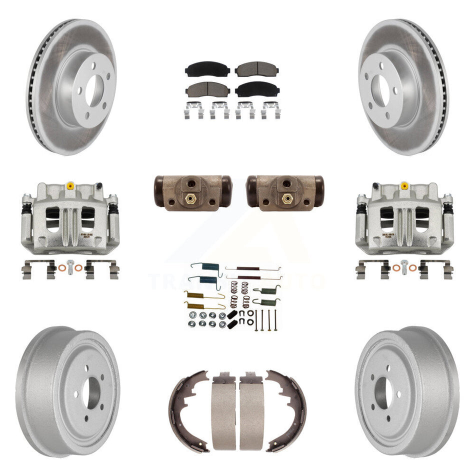 Front Rear Brake Caliper Coated Rotor Drum Ceramic Pad Shoe Cylinder Kit (11Pc) For Ford KCG-100373C